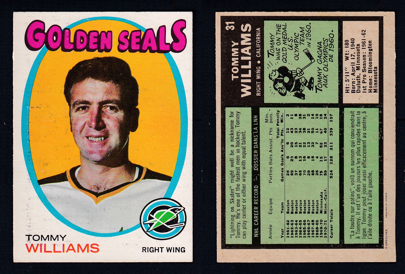 1971-72 O-PEE-CHEE HOCKEY CARD #31 T. WILLIAMS photo 1971-72 O-PEE-CHEE HOCKEY CARD #31 T. WILLIAMS photo