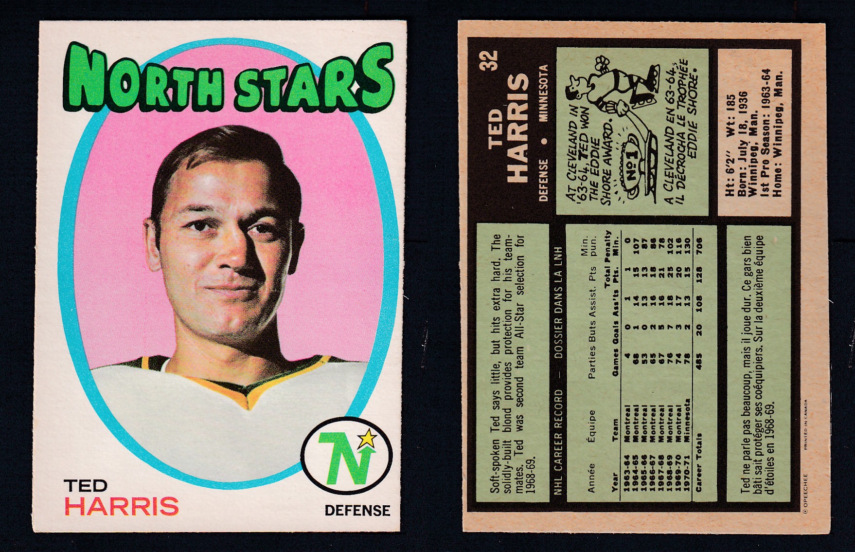1971-72 O-PEE-CHEE HOCKEY CARD #32 T. HARRIS photo 1971-72 O-PEE-CHEE HOCKEY CARD #32 T. HARRIS photo