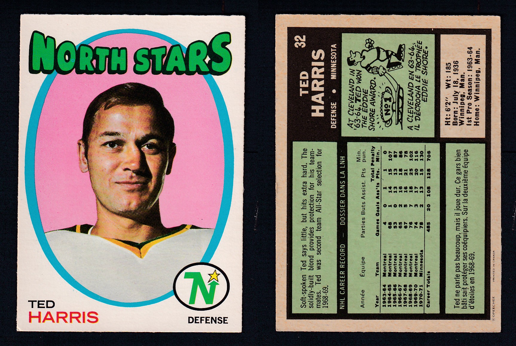 1971-72 O-PEE-CHEE HOCKEY CARD #32 T. HARRIS photo 1971-72 O-PEE-CHEE HOCKEY CARD #32 T. HARRIS photo