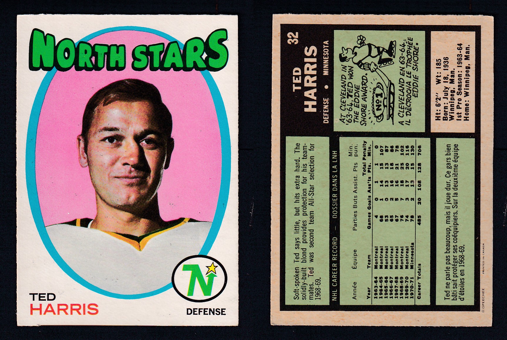 1971-72 O-PEE-CHEE HOCKEY CARD #32 T. HARRIS photo 1971-72 O-PEE-CHEE HOCKEY CARD #32 T. HARRIS photo