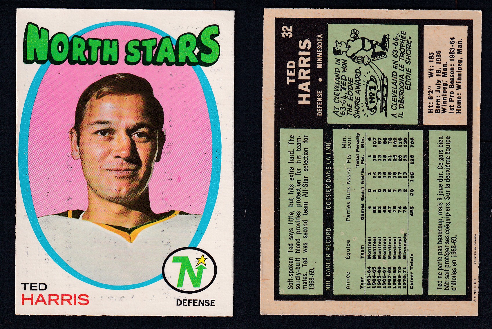 1971-72 O-PEE-CHEE HOCKEY CARD #32 T. HARRIS photo 1971-72 O-PEE-CHEE HOCKEY CARD #32 T. HARRIS photo