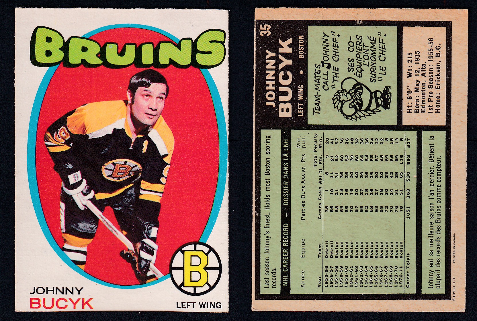1971-72 O-PEE-CHEE HOCKEY CARD #35 J. BUCYK photo 1971-72 O-PEE-CHEE HOCKEY CARD #35 J. BUCYK photo