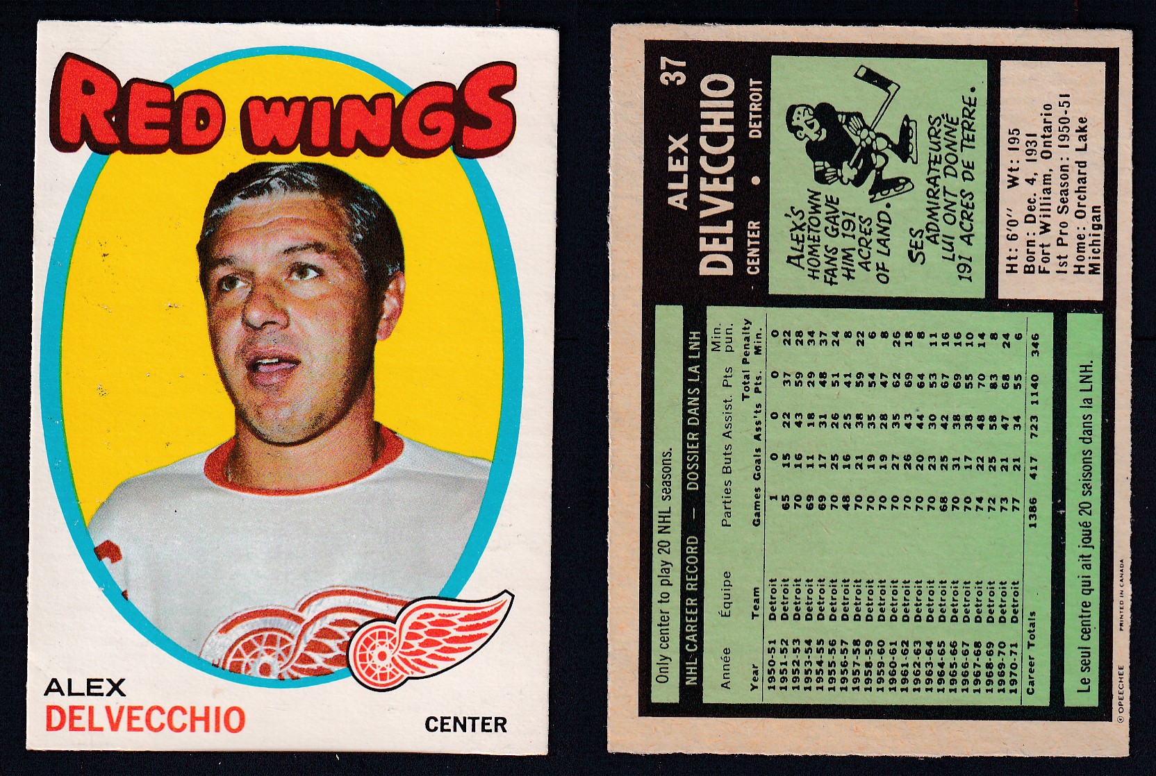 1971-72 O-PEE-CHEE HOCKEY CARD #37 A. DELVECCHIO photo 1971-72 O-PEE-CHEE HOCKEY CARD #37 A. DELVECCHIO photo