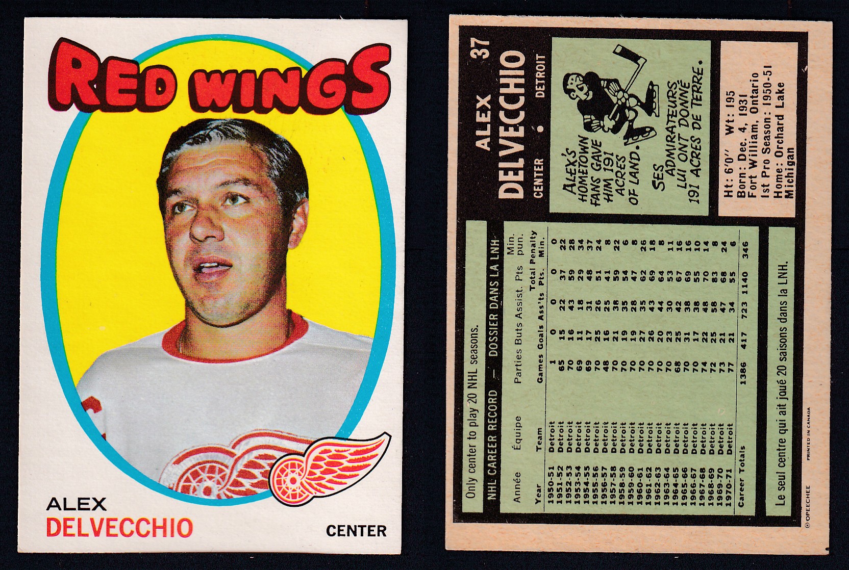 1971-72 O-PEE-CHEE HOCKEY CARD #37 A. DELVECCHIO photo 1971-72 O-PEE-CHEE HOCKEY CARD #37 A. DELVECCHIO photo