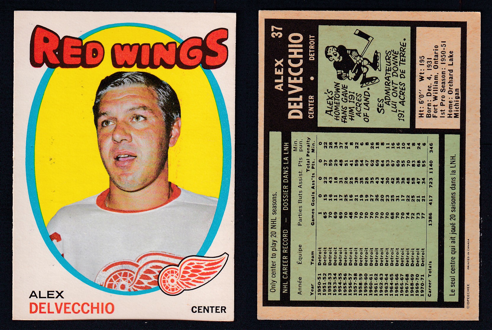 1971-72 O-PEE-CHEE HOCKEY CARD #37 A. DELVECCHIO photo 1971-72 O-PEE-CHEE HOCKEY CARD #37 A. DELVECCHIO photo
