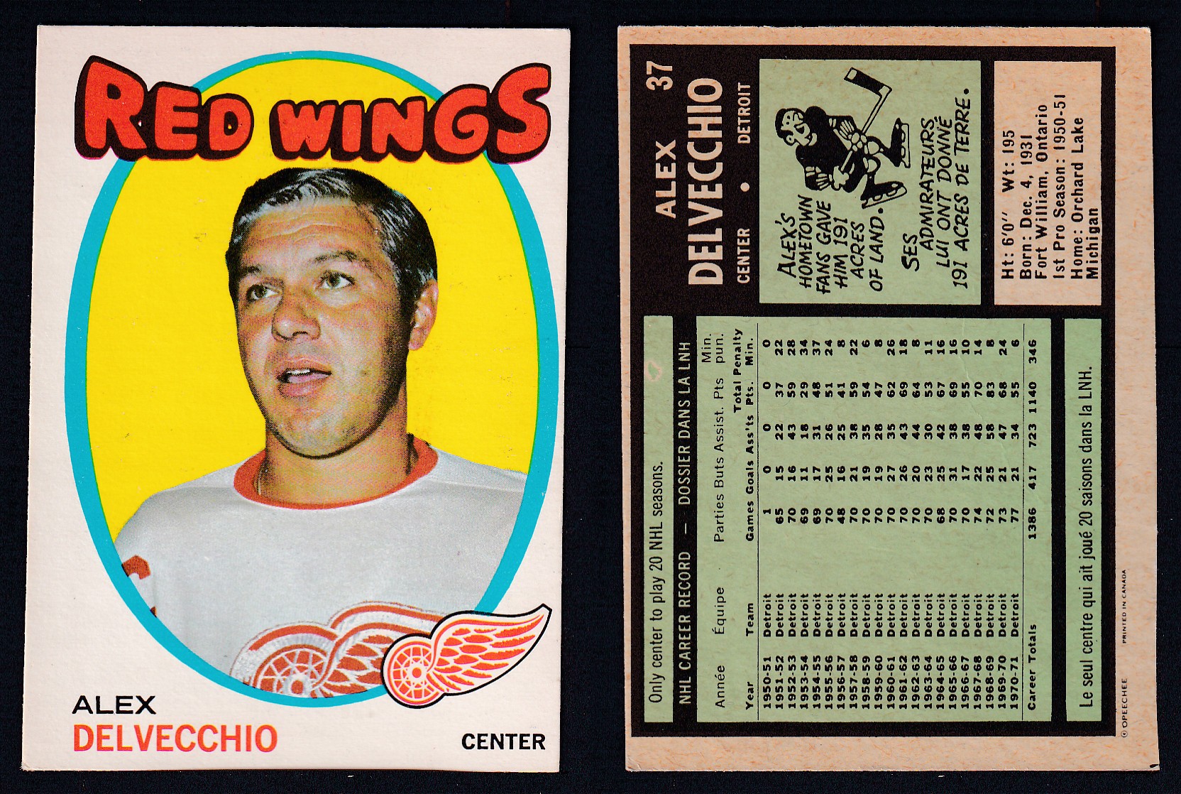 1971-72 O-PEE-CHEE HOCKEY CARD #37 A. DELVECCHIO photo 1971-72 O-PEE-CHEE HOCKEY CARD #37 A. DELVECCHIO photo