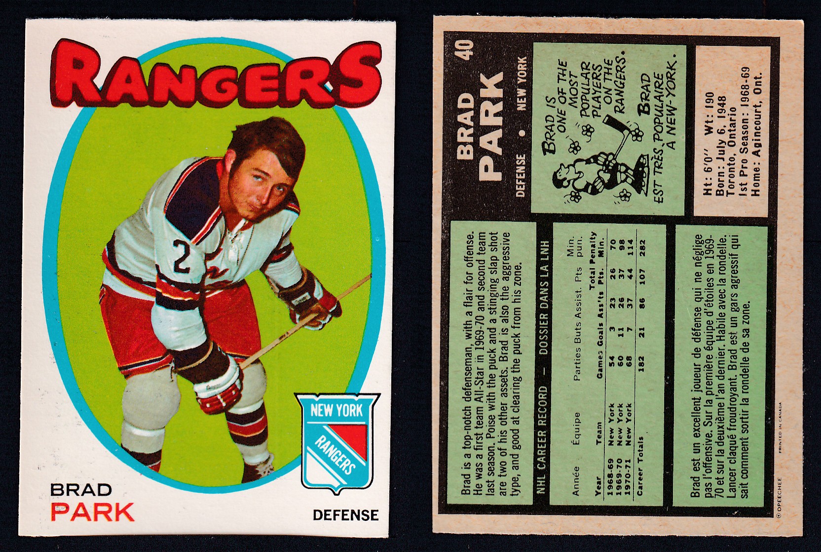 1971-72 O-PEE-CHEE HOCKEY CARD #40 B. PARK photo 1971-72 O-PEE-CHEE HOCKEY CARD #40 B. PARK photo