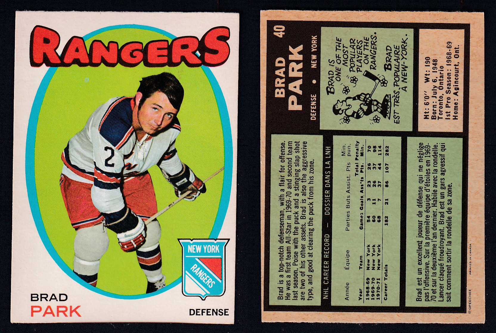 1971-72 O-PEE-CHEE HOCKEY CARD #40 B. PARK photo 1971-72 O-PEE-CHEE HOCKEY CARD #40 B. PARK photo