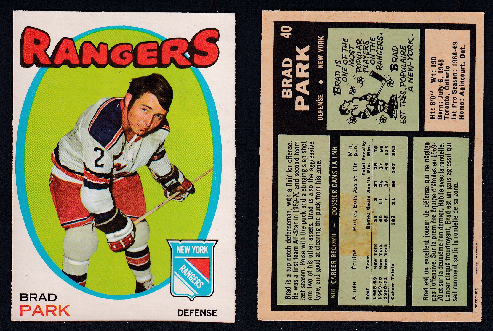1971-72 O-PEE-CHEE HOCKEY CARD #40 B. PARK photo 1971-72 O-PEE-CHEE HOCKEY CARD #40 B. PARK photo