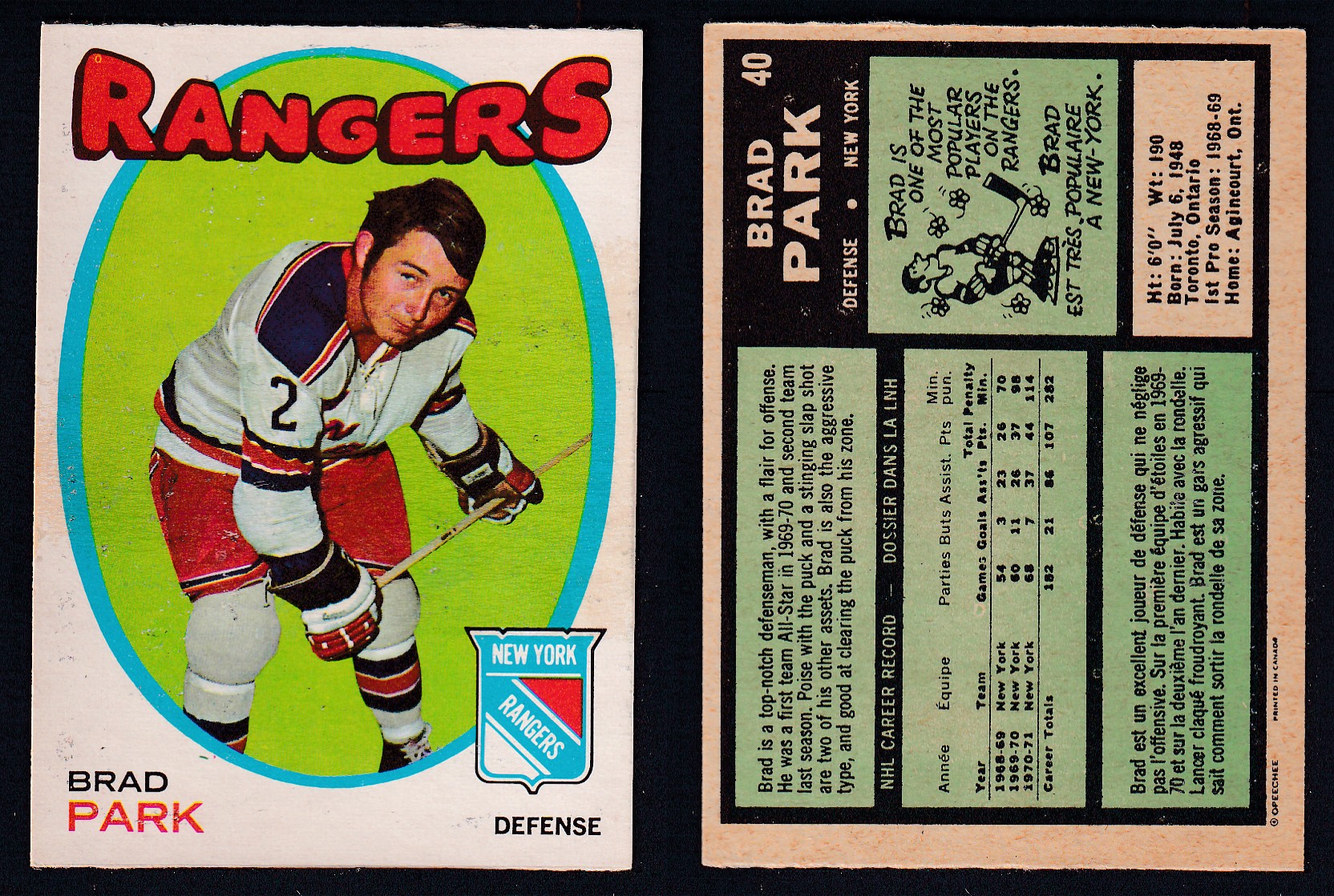 1971-72 O-PEE-CHEE HOCKEY CARD #40 B. PARK photo 1971-72 O-PEE-CHEE HOCKEY CARD #40 B. PARK photo