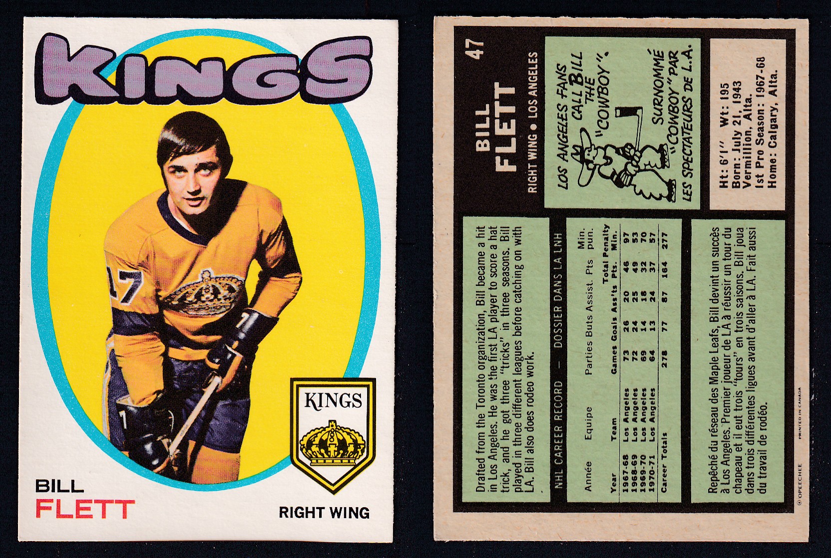 1971-72 O-PEE-CHEE HOCKEY CARD #47 B. FLETT photo 1971-72 O-PEE-CHEE HOCKEY CARD #47 B. FLETT photo