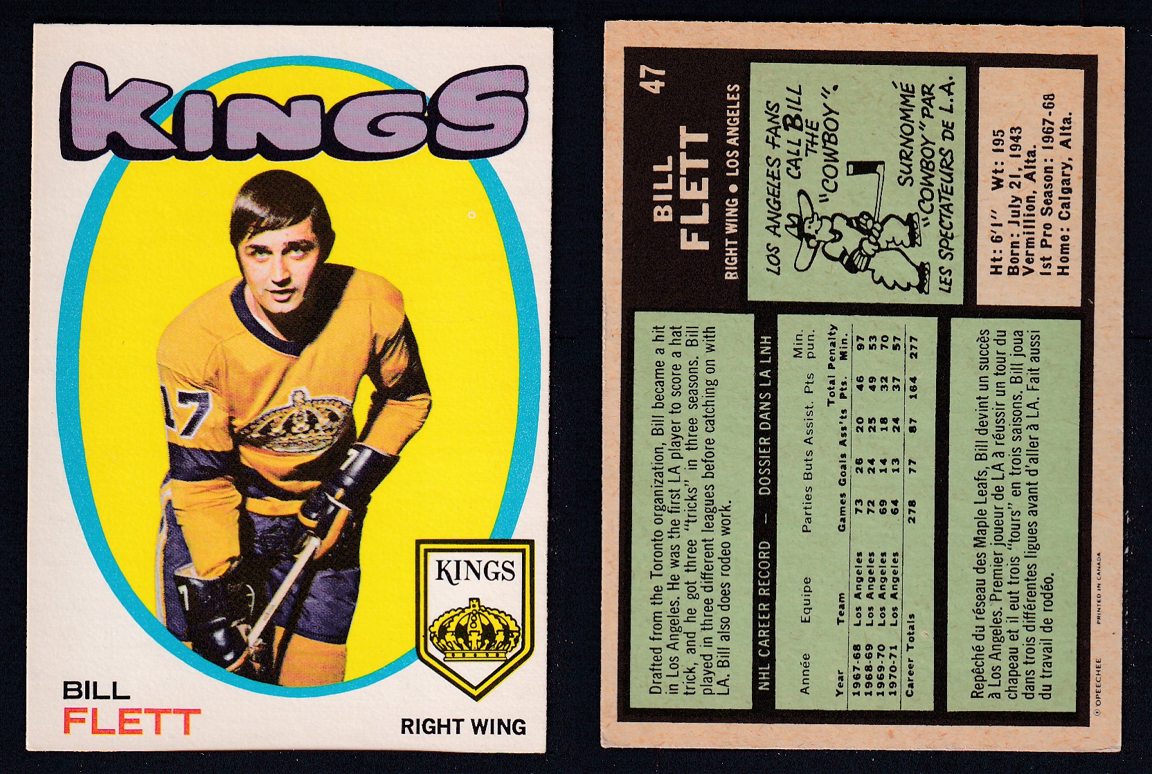 1971-72 O-PEE-CHEE HOCKEY CARD #47 B. FLETT photo 1971-72 O-PEE-CHEE HOCKEY CARD #47 B. FLETT photo