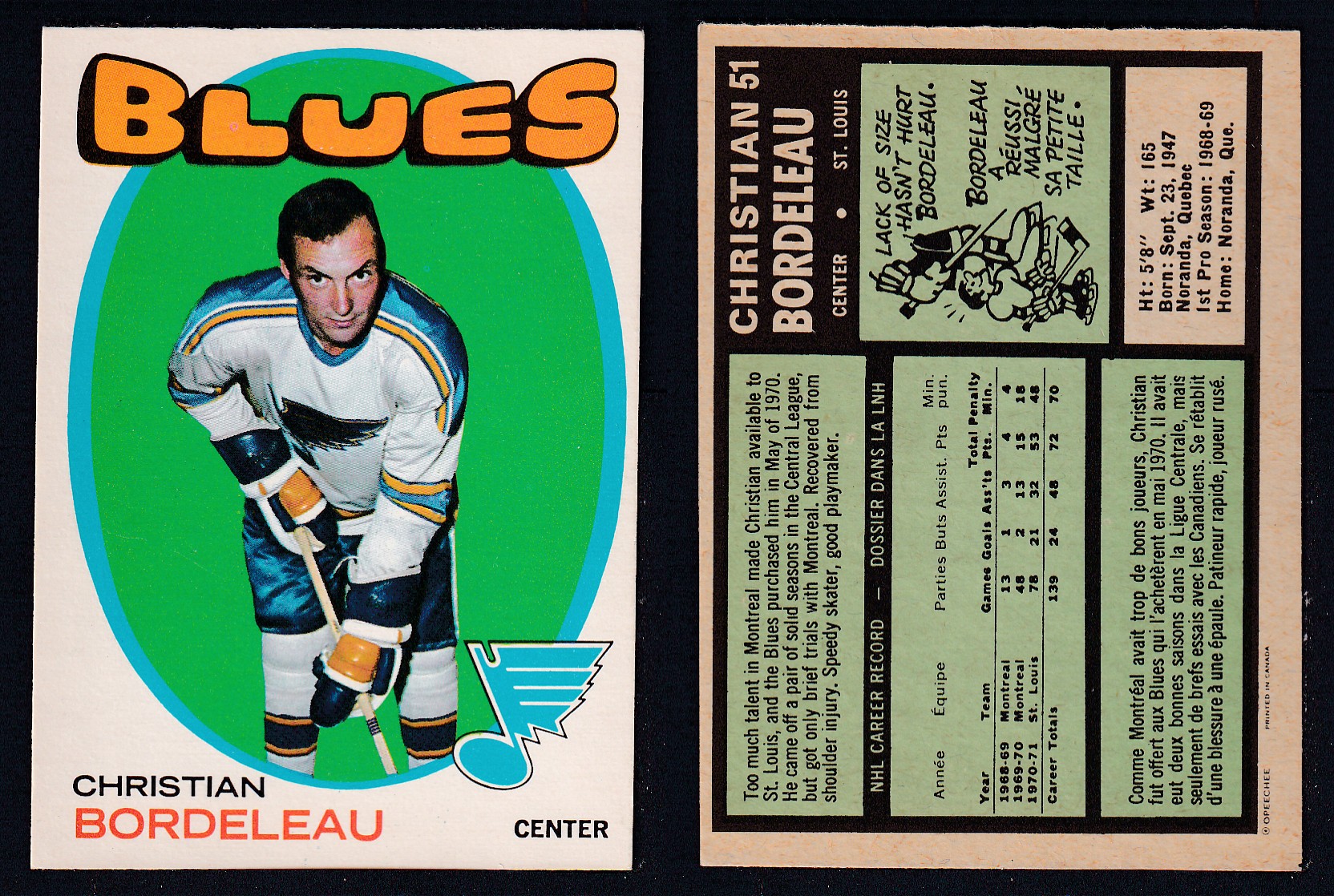 1971-72 O-PEE-CHEE HOCKEY CARD #51 C. BORDELEAU photo