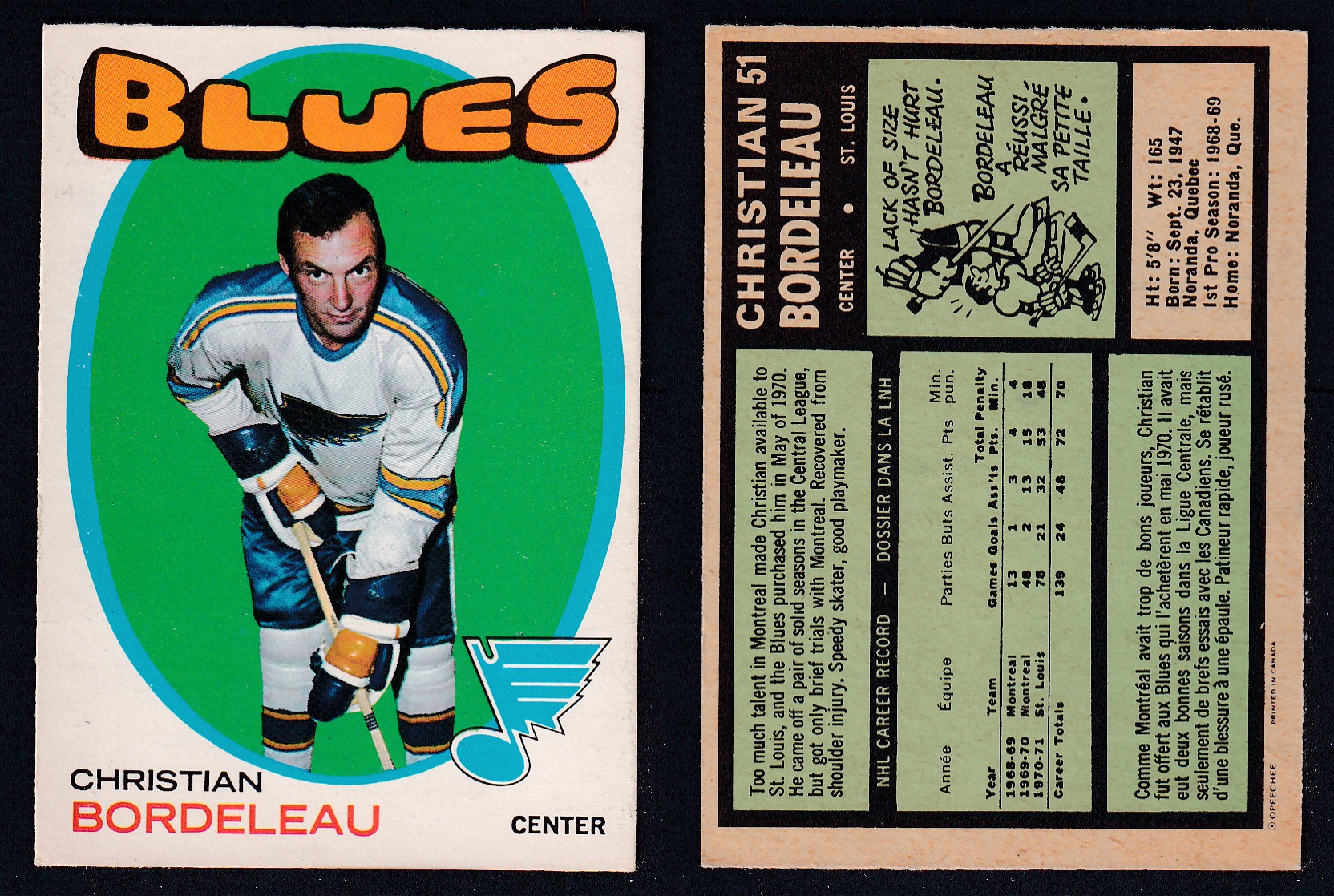 1971-72 O-PEE-CHEE HOCKEY CARD #51 C. BORDELEAU photo