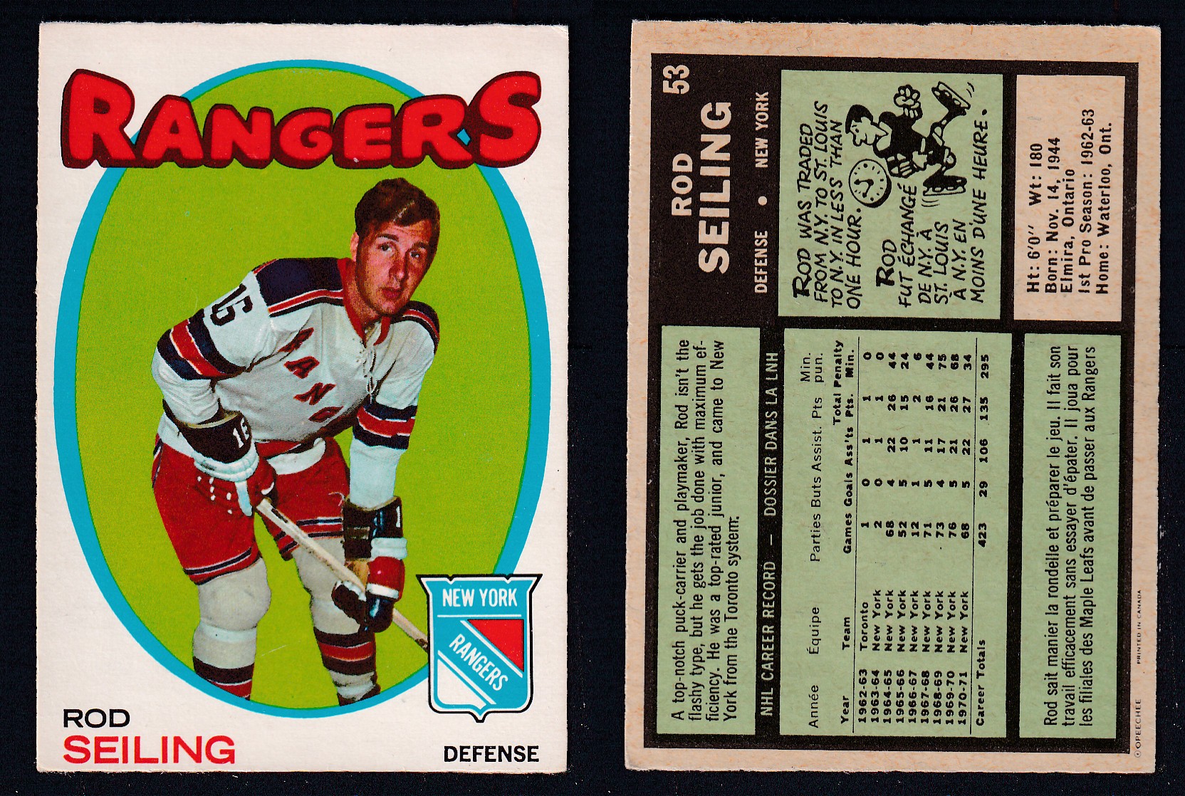 1971-72 O-PEE-CHEE HOCKEY CARD #53 R. SEILING photo 1971-72 O-PEE-CHEE HOCKEY CARD #53 R. SEILING photo