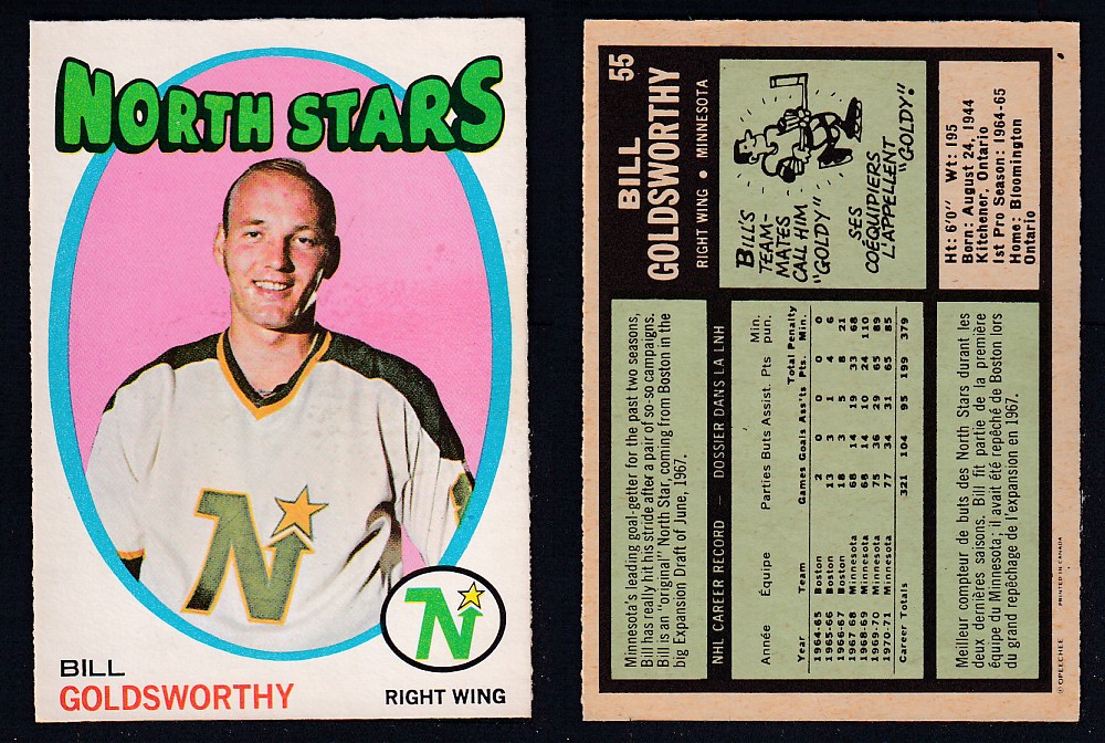 1971-72 O-PEE-CHEE HOCKEY CARD #55 B. GOLDSWORTHY photo 1971-72 O-PEE-CHEE HOCKEY CARD #55 B. GOLDSWORTHY photo