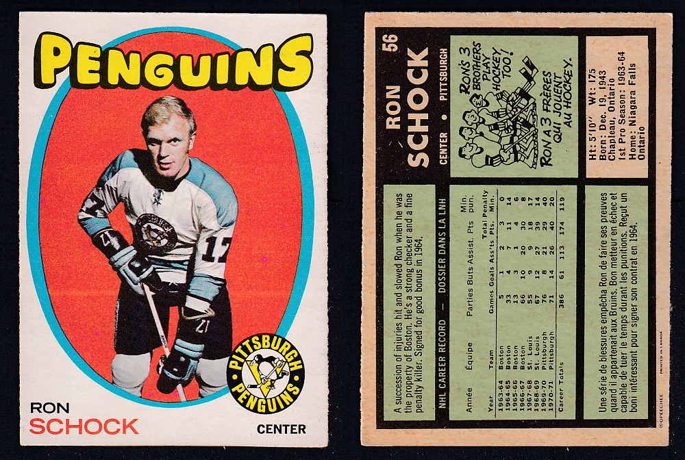 1971-72 O-PEE-CHEE HOCKEY CARD #56 R. SCHOCK photo 1971-72 O-PEE-CHEE HOCKEY CARD #56 R. SCHOCK photo