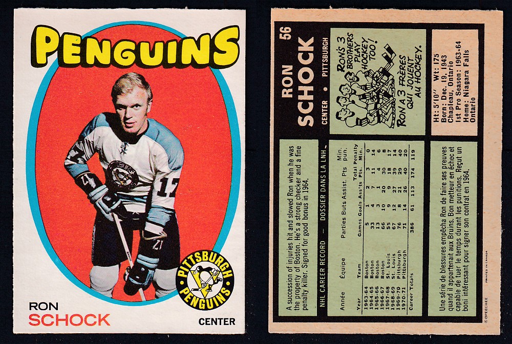 1971-72 O-PEE-CHEE HOCKEY CARD #56 R. SCHOCK photo 1971-72 O-PEE-CHEE HOCKEY CARD #56 R. SCHOCK photo