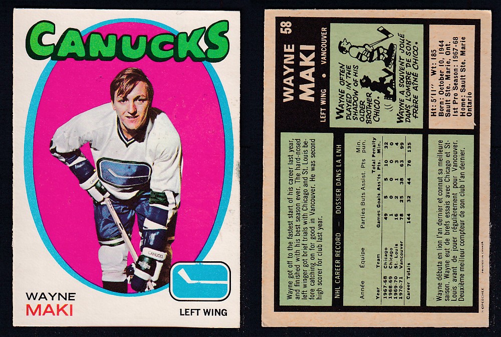 1971-72 O-PEE-CHEE HOCKEY CARD #58 W. MAKI photo 1971-72 O-PEE-CHEE HOCKEY CARD #58 W. MAKI photo