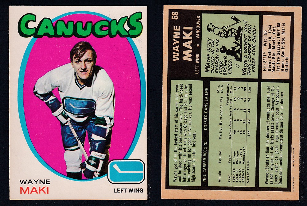 1971-72 O-PEE-CHEE HOCKEY CARD #58 W. MAKI photo