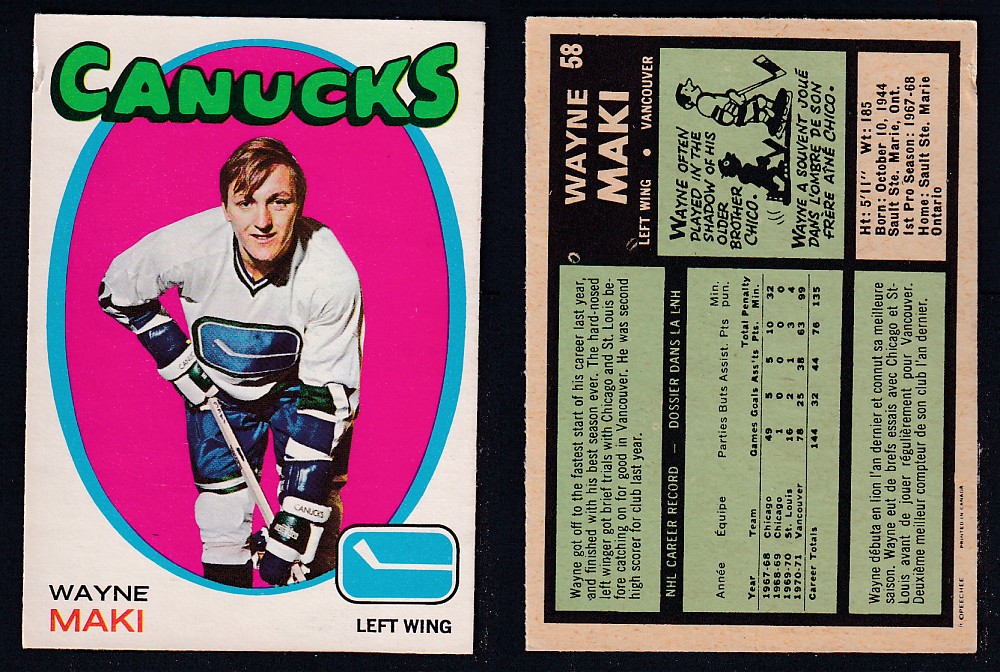 1971-72 O-PEE-CHEE HOCKEY CARD #58 W. MAKI photo 1971-72 O-PEE-CHEE HOCKEY CARD #58 W. MAKI photo