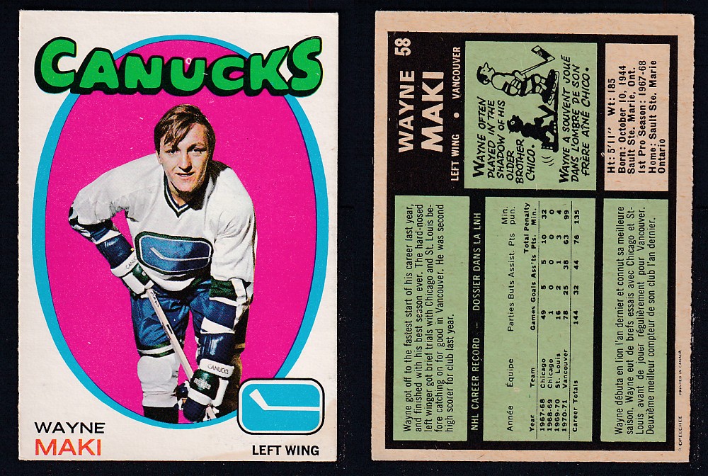 1971-72 O-PEE-CHEE HOCKEY CARD #58 W. MAKI photo 1971-72 O-PEE-CHEE HOCKEY CARD #58 W. MAKI photo