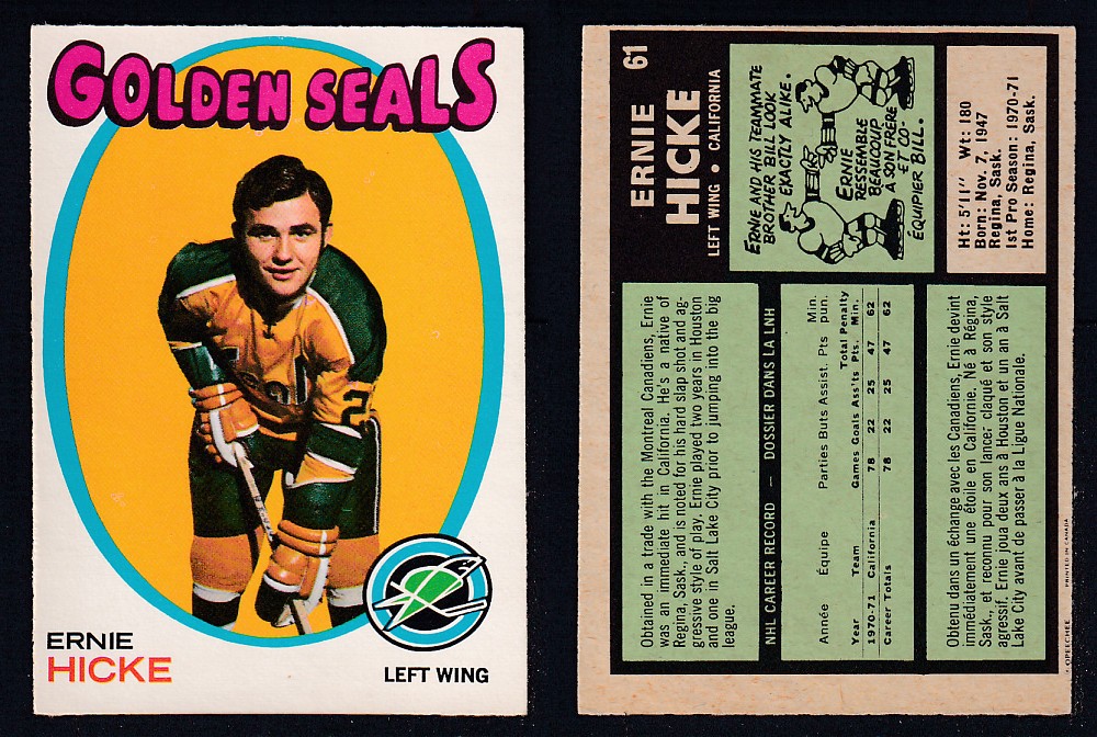 1971-72 O-PEE-CHEE HOCKEY CARD #61 E. HICKE photo 1971-72 O-PEE-CHEE HOCKEY CARD #61 E. HICKE photo
