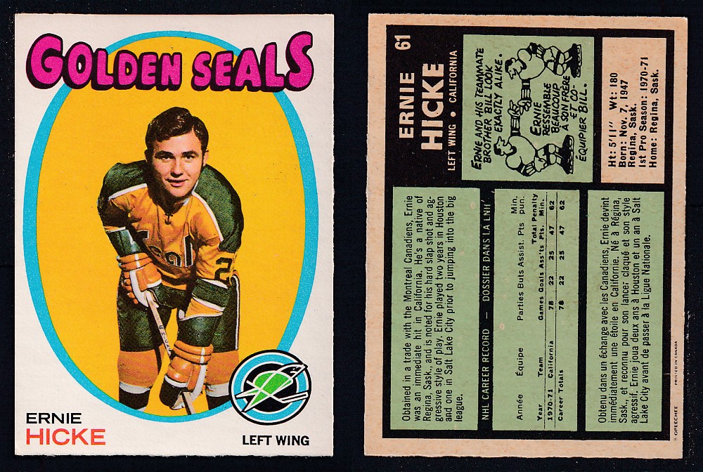 1971-72 O-PEE-CHEE HOCKEY CARD #61 E. HICKE photo 1971-72 O-PEE-CHEE HOCKEY CARD #61 E. HICKE photo