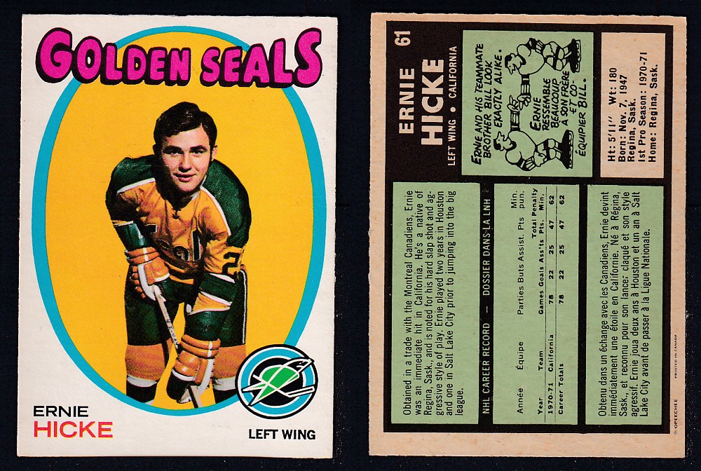 1971-72 O-PEE-CHEE HOCKEY CARD #61 E. HICKE photo 1971-72 O-PEE-CHEE HOCKEY CARD #61 E. HICKE photo