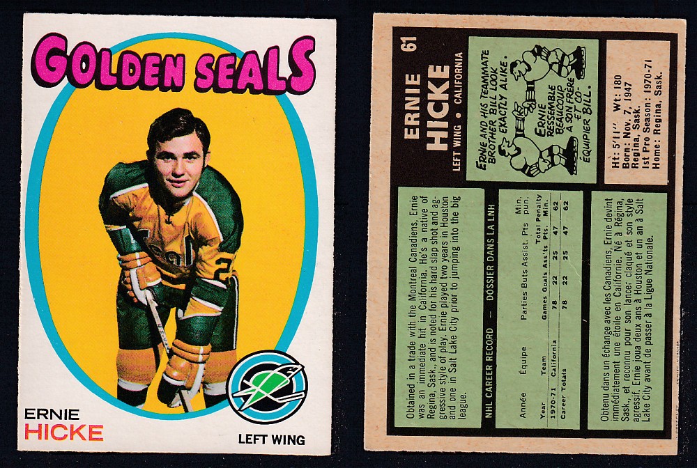 1971-72 O-PEE-CHEE HOCKEY CARD #61 E. HICKE photo 1971-72 O-PEE-CHEE HOCKEY CARD #61 E. HICKE photo
