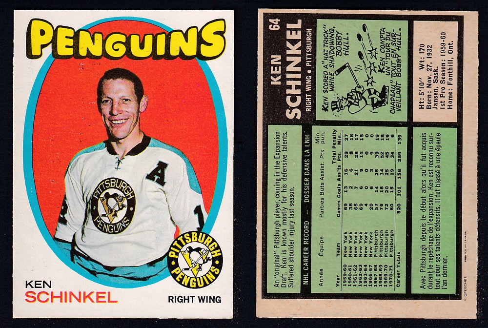 1971-72 O-PEE-CHEE HOCKEY CARD #64 K. SCHINKEL photo 1971-72 O-PEE-CHEE HOCKEY CARD #64 K. SCHINKEL photo