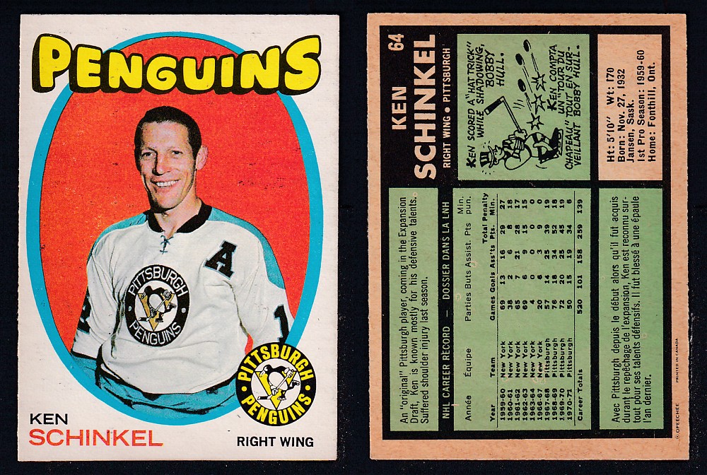 1971-72 O-PEE-CHEE HOCKEY CARD #64 K. SCHINKEL photo
