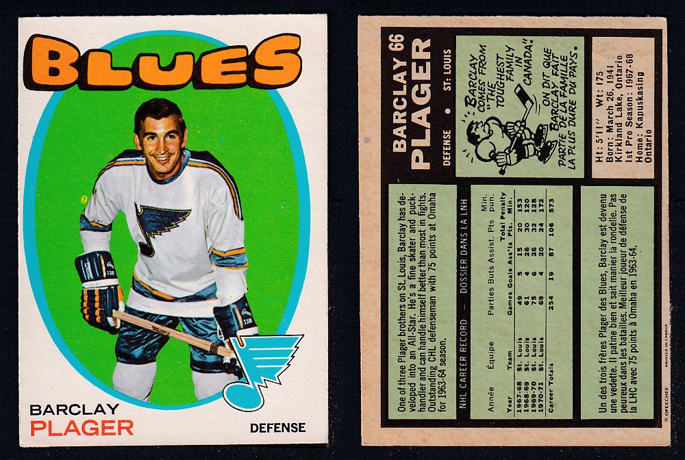 1971-72 O-PEE-CHEE HOCKEY CARD #66 B. PLAGER photo