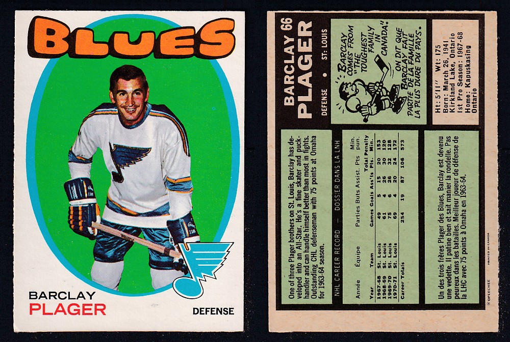 1971-72 O-PEE-CHEE HOCKEY CARD #66 B. PLAGER photo 1971-72 O-PEE-CHEE HOCKEY CARD #66 B. PLAGER photo