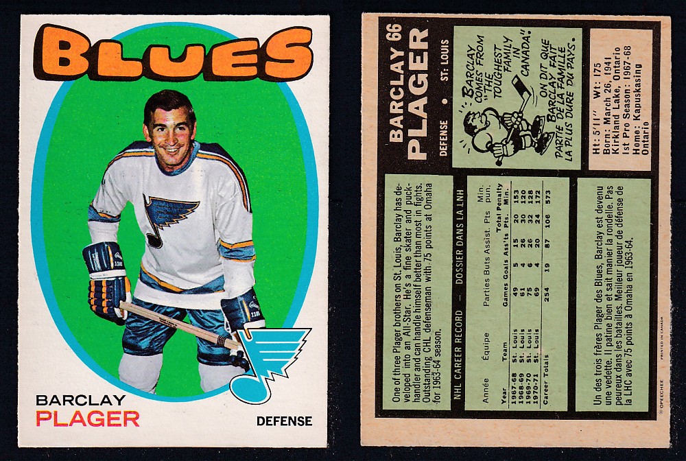 1971-72 O-PEE-CHEE HOCKEY CARD #66 B. PLAGER photo