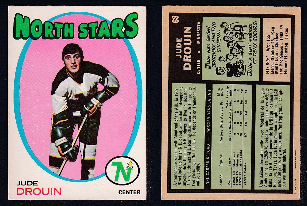 1971-72 O-PEE-CHEE HOCKEY CARD #68 J. DROUIN photo 1971-72 O-PEE-CHEE HOCKEY CARD #68 J. DROUIN photo
