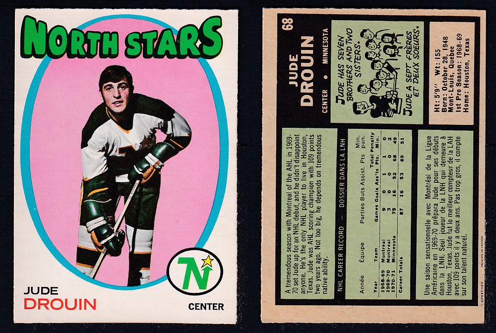 1971-72 O-PEE-CHEE HOCKEY CARD #68 J. DROUIN photo 1971-72 O-PEE-CHEE HOCKEY CARD #68 J. DROUIN photo