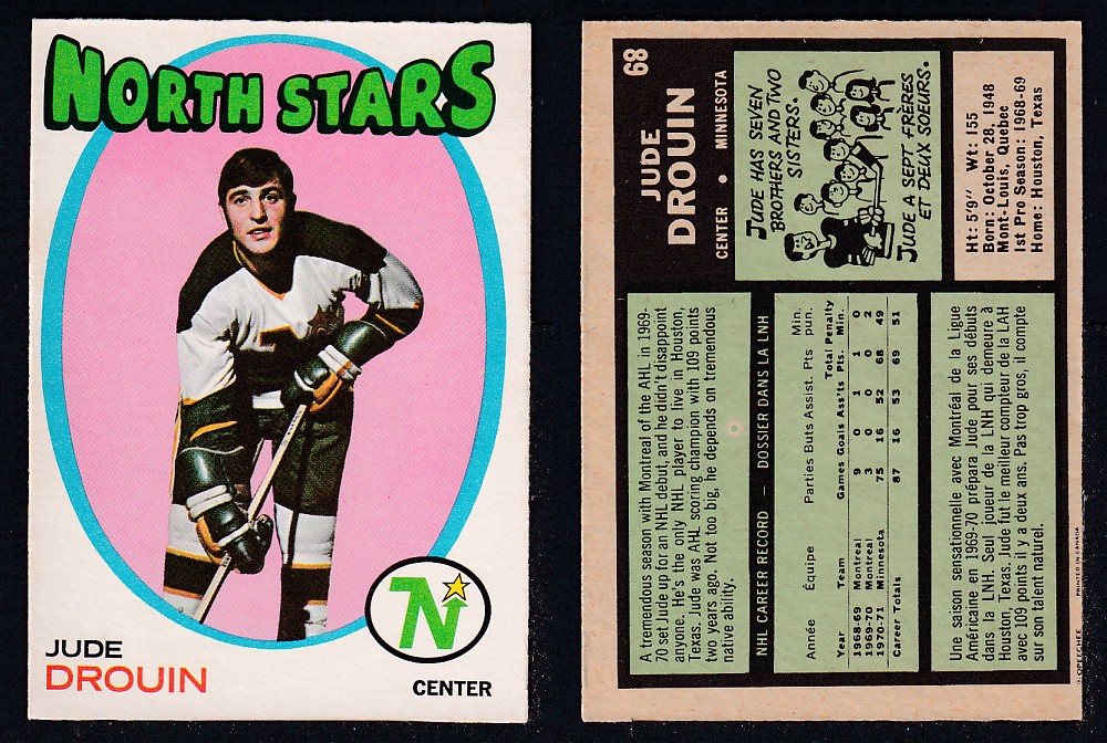 1971-72 O-PEE-CHEE HOCKEY CARD #68 J. DROUIN photo 1971-72 O-PEE-CHEE HOCKEY CARD #68 J. DROUIN photo