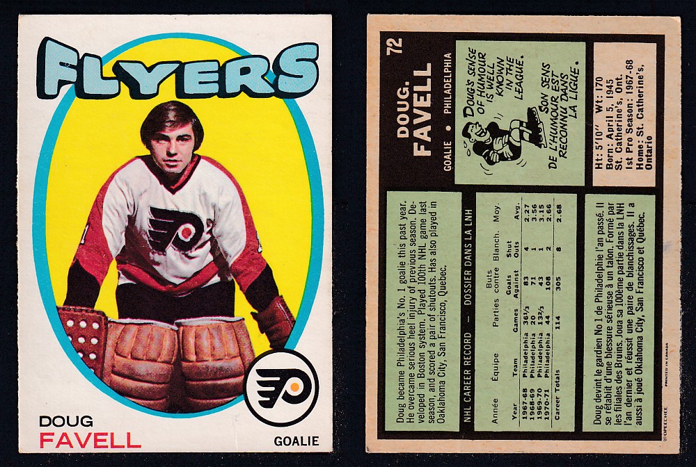 1971-72 O-PEE-CHEE HOCKEY CARD #72 D. FAVELL photo 1971-72 O-PEE-CHEE HOCKEY CARD #72 D. FAVELL photo