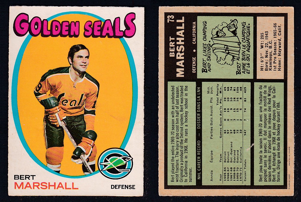 1971-72 O-PEE-CHEE HOCKEY CARD #73 B. MARSHALL photo 1971-72 O-PEE-CHEE HOCKEY CARD #73 B. MARSHALL photo