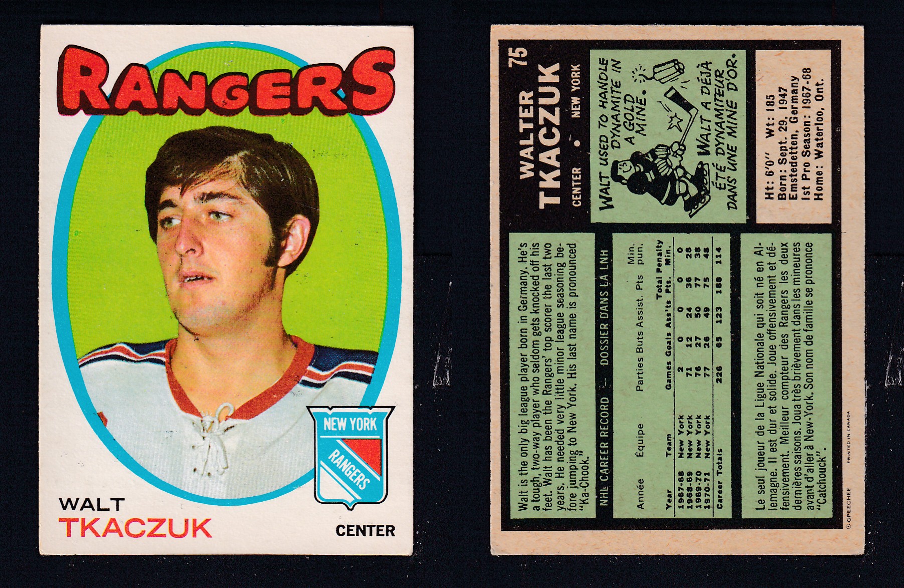 1971-72 O-PEE-CHEE HOCKEY CARD #75 W. TKACZUK photo 1971-72 O-PEE-CHEE HOCKEY CARD #75 W. TKACZUK photo