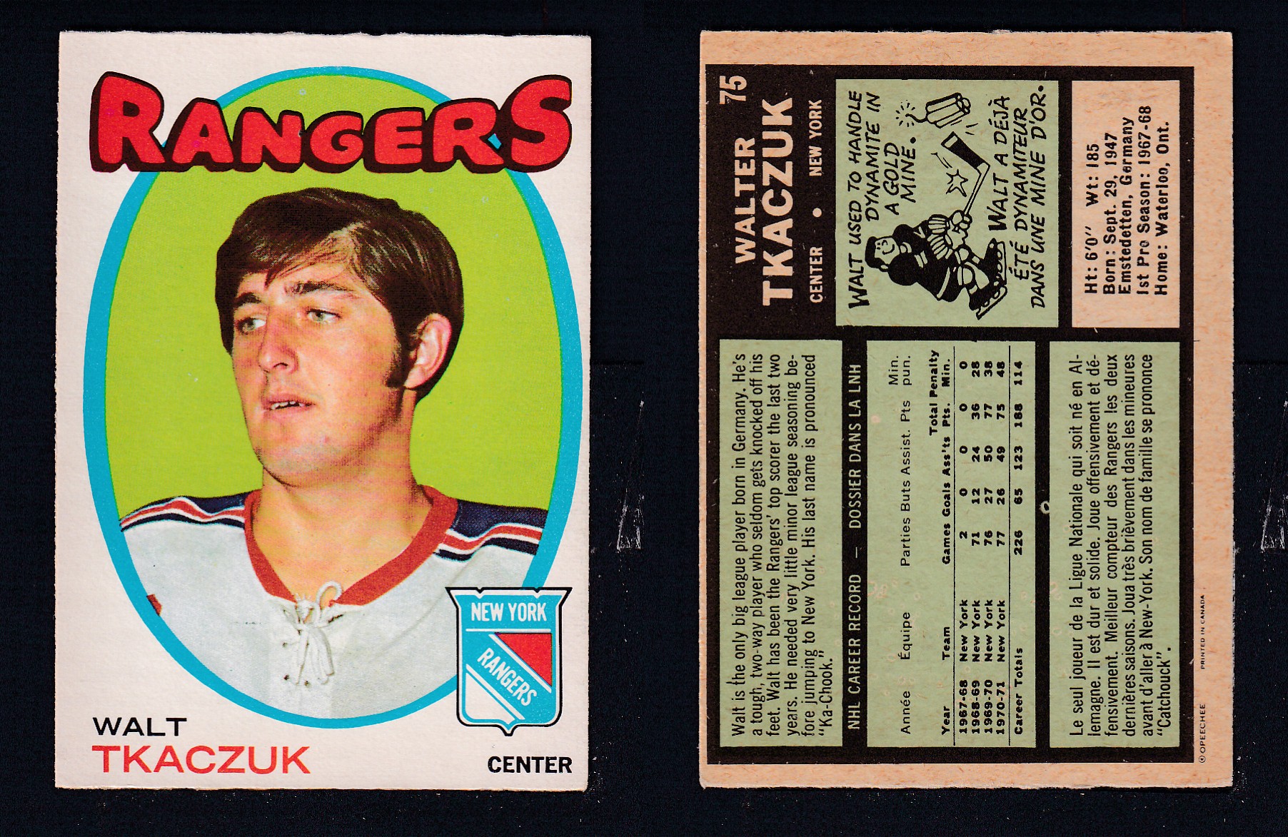 1971-72 O-PEE-CHEE HOCKEY CARD #75 W. TKACZUK photo 1971-72 O-PEE-CHEE HOCKEY CARD #75 W. TKACZUK photo