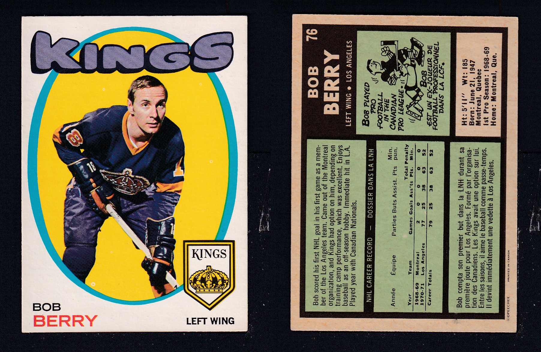 1971-72 O-PEE-CHEE HOCKEY CARD #76 B. BERRY photo 1971-72 O-PEE-CHEE HOCKEY CARD #76 B. BERRY photo