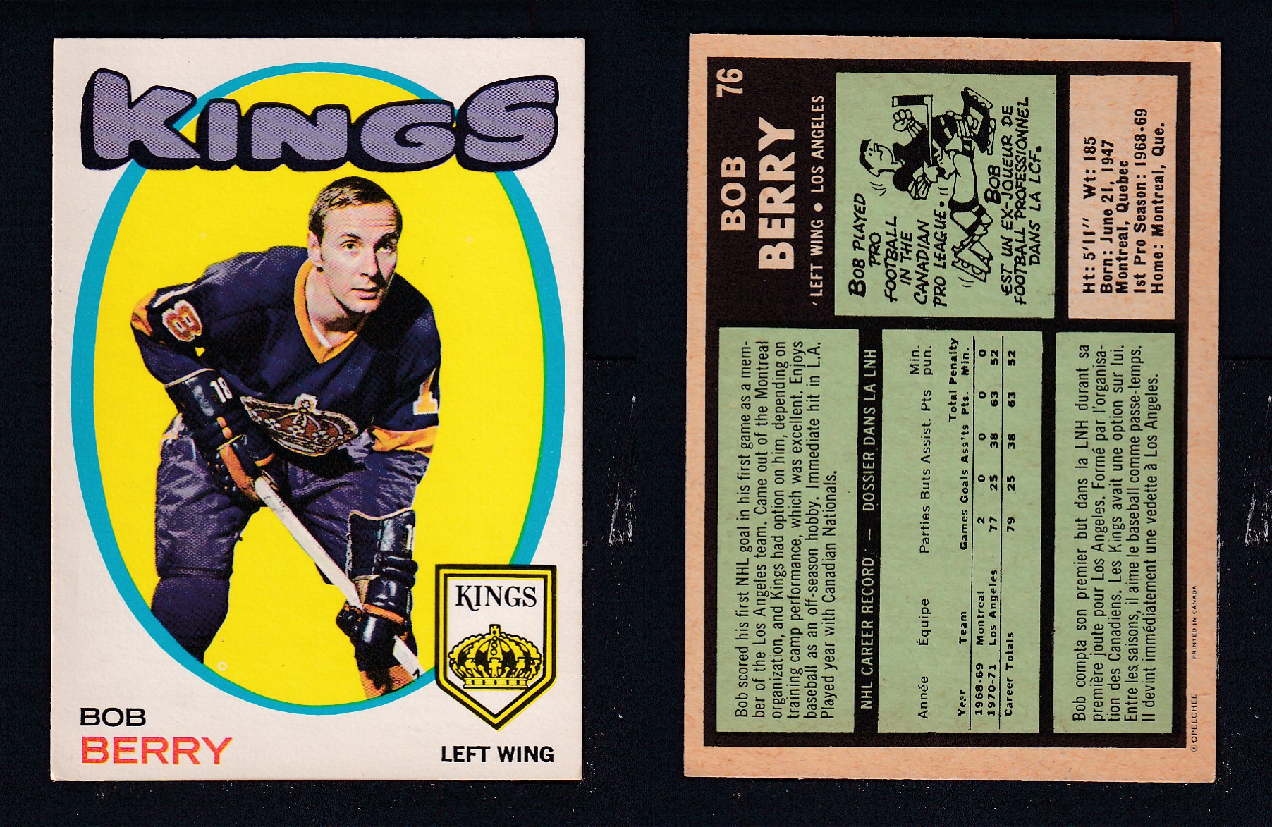 1971-72 O-PEE-CHEE HOCKEY CARD #76 B. BERRY photo 1971-72 O-PEE-CHEE HOCKEY CARD #76 B. BERRY photo