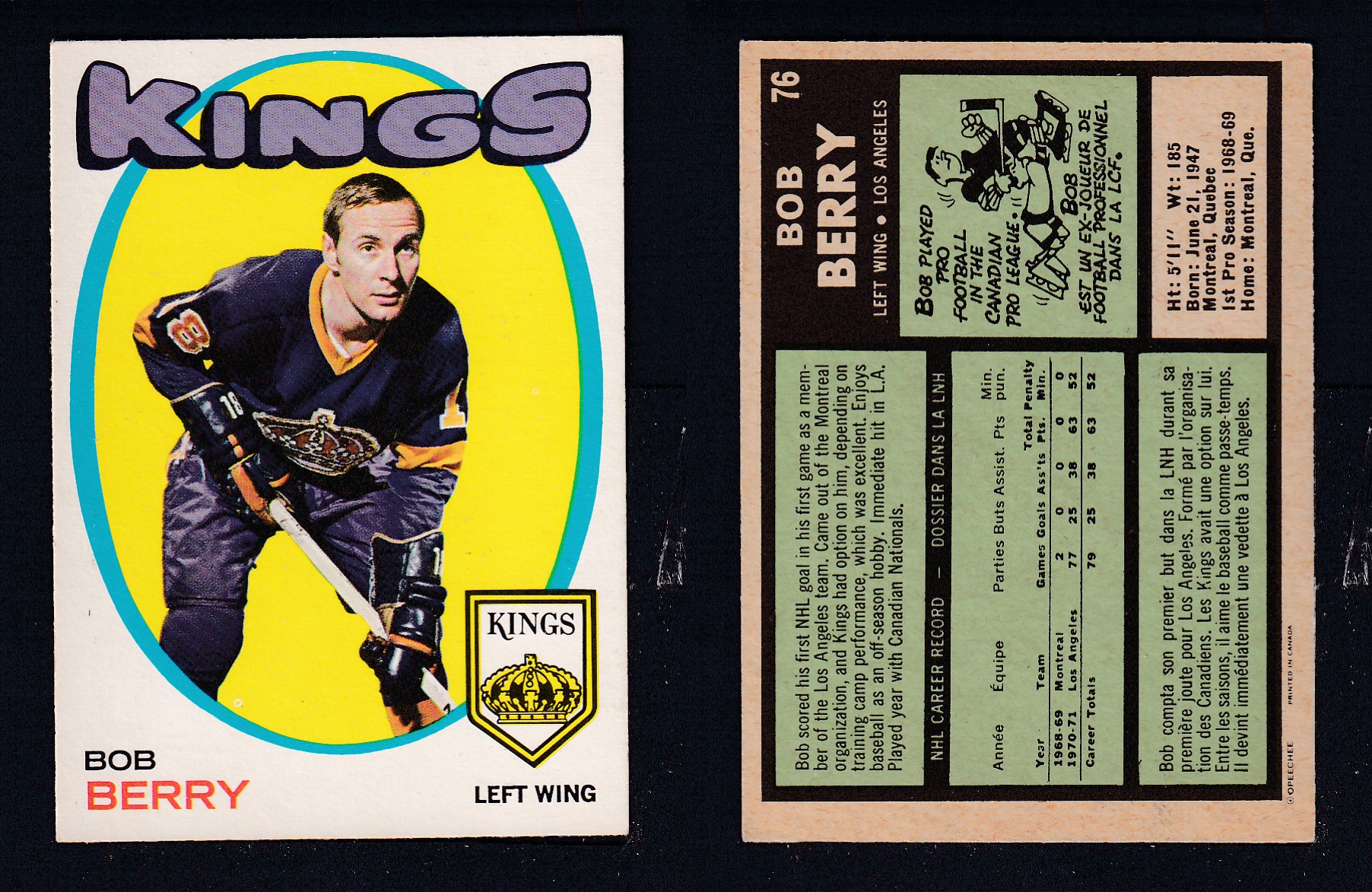 1971-72 O-PEE-CHEE HOCKEY CARD #76 B. BERRY photo 1971-72 O-PEE-CHEE HOCKEY CARD #76 B. BERRY photo