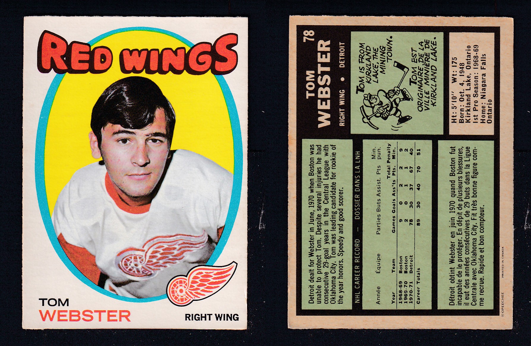 1971-72 O-PEE-CHEE HOCKEY CARD #78 T. WEBSTER photo 1971-72 O-PEE-CHEE HOCKEY CARD #78 T. WEBSTER photo