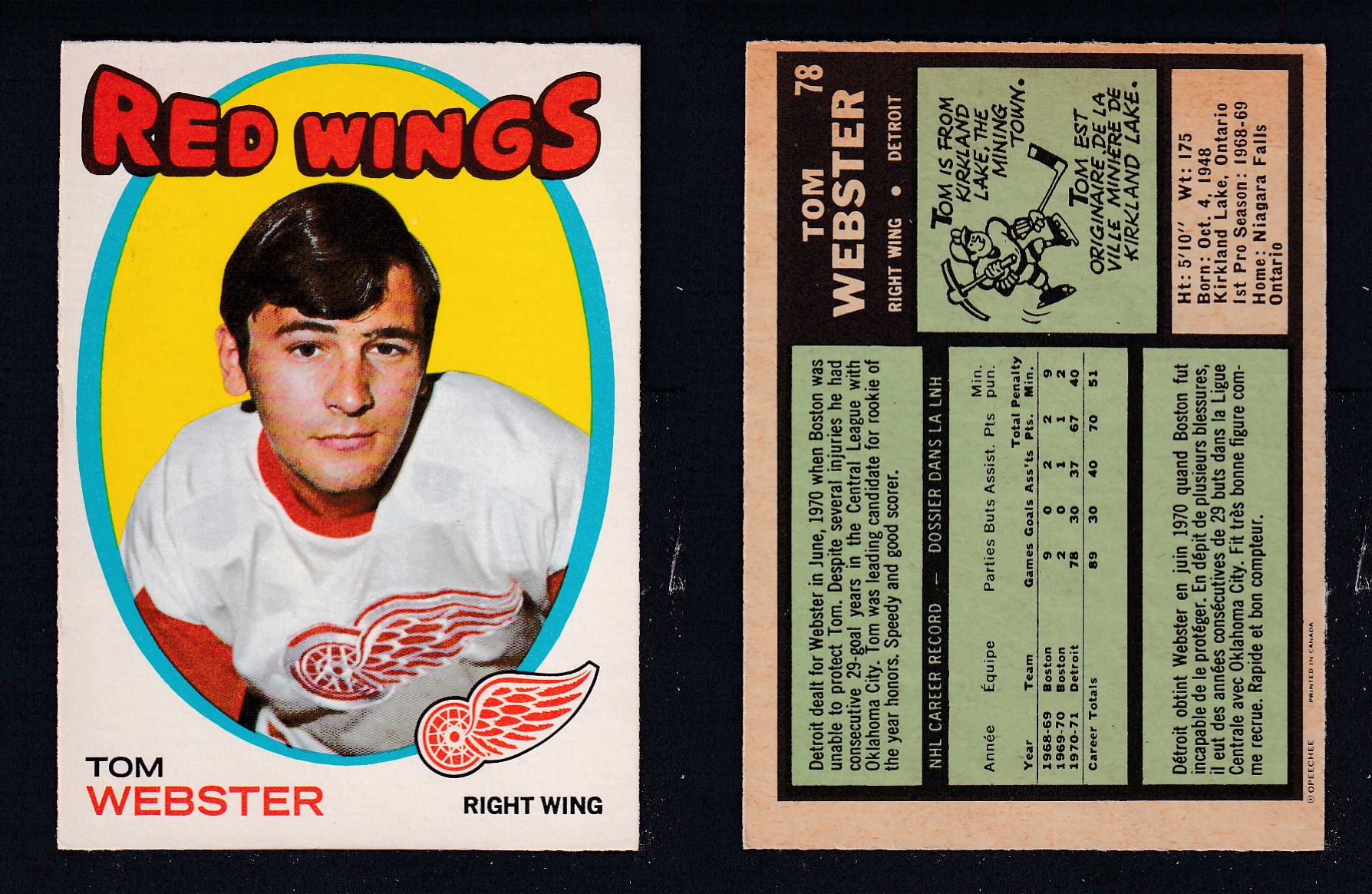 1971-72 O-PEE-CHEE HOCKEY CARD #78 T. WEBSTER photo 1971-72 O-PEE-CHEE HOCKEY CARD #78 T. WEBSTER photo