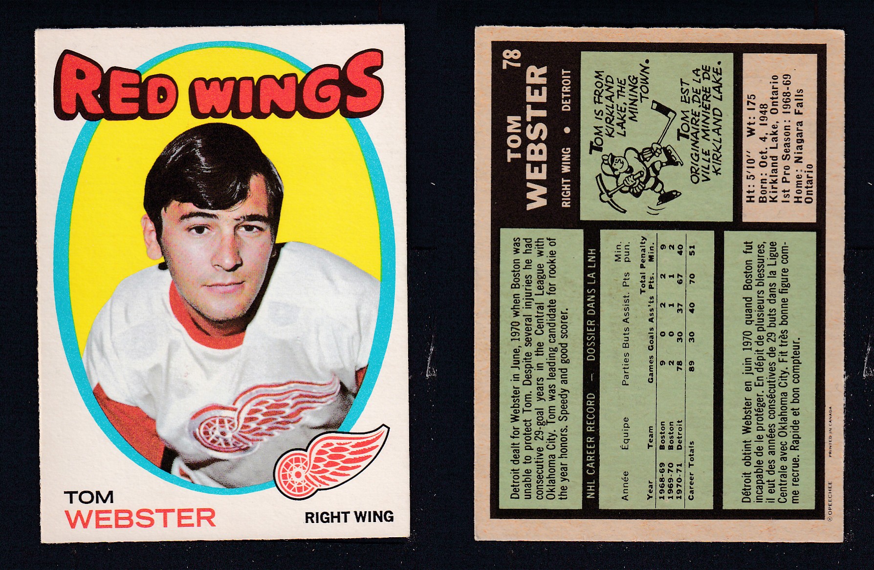 1971-72 O-PEE-CHEE HOCKEY CARD #78 T. WEBSTER photo 1971-72 O-PEE-CHEE HOCKEY CARD #78 T. WEBSTER photo