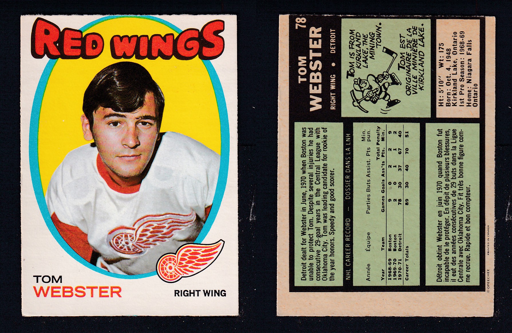 1971-72 O-PEE-CHEE HOCKEY CARD #78 T. WEBSTER photo 1971-72 O-PEE-CHEE HOCKEY CARD #78 T. WEBSTER photo