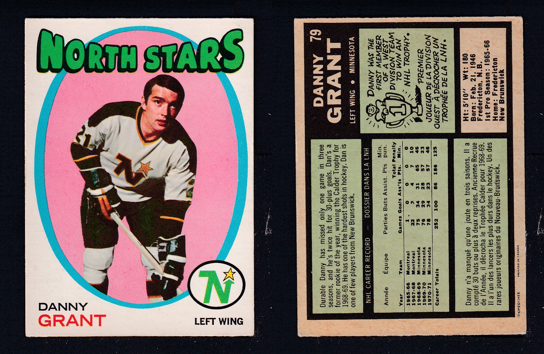 1971-72 O-PEE-CHEE HOCKEY CARD #79 D. GRANT photo 1971-72 O-PEE-CHEE HOCKEY CARD #79 D. GRANT photo